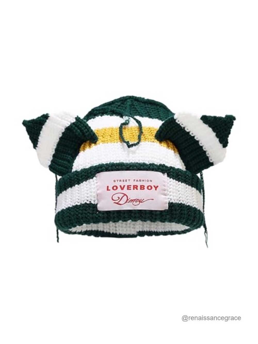 Striped Cat Ear Beanie Winter Hat Y2K Punk Skull Cap Soft Cotton Knit